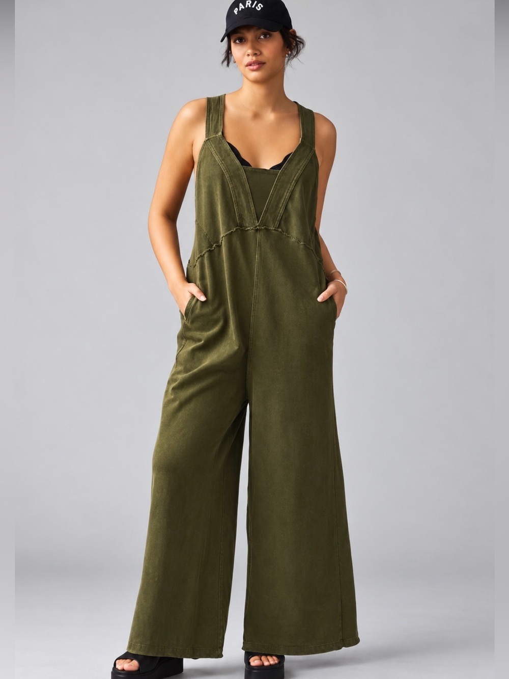 Anthropologie Daily Practice Palmra Jumpsuit XLP Olive Wide Leg Cotton Overalls